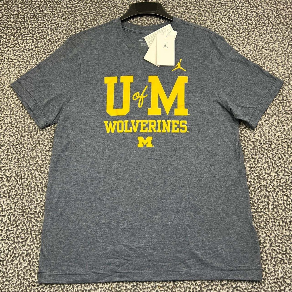 Nike Michigan Wolverines Men Shirt Large Blue Short Sleeve Jordan New L